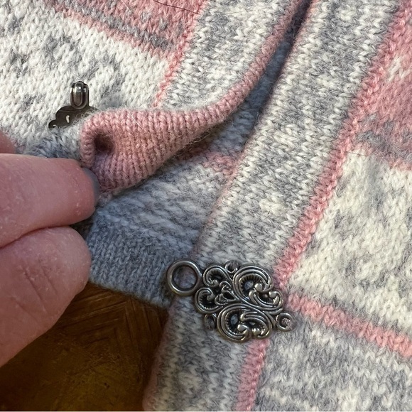 Carroll Reed Fair Isle Celtic Pink and Gray Wool Sweater Jacket Size XL Winter - Picture 7 of 14